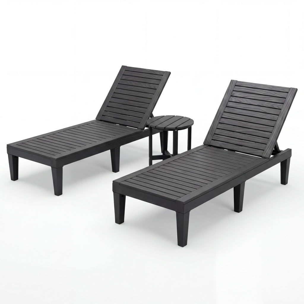 3-Piece Patio Lounge Set with Adjustable Recliner Chairs and Round