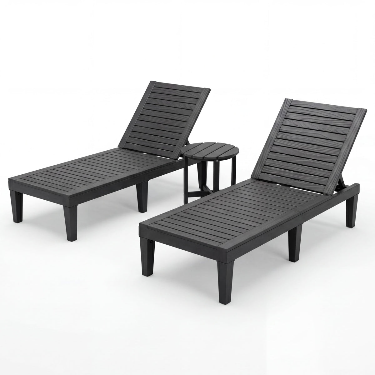 3-Piece Patio Lounge Set with Adjustable Recliner Chairs and Round