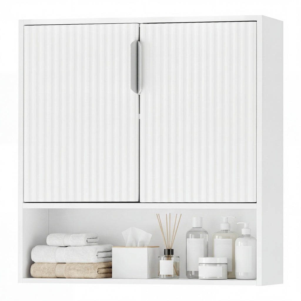 Bathroom Wall Cabinet with Open Cube and Adjustable Shelf - White