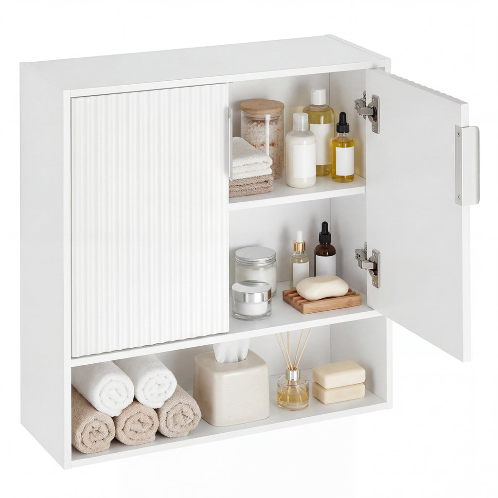 Bathroom Wall Cabinet with Open Cube and Adjustable Shelf - White