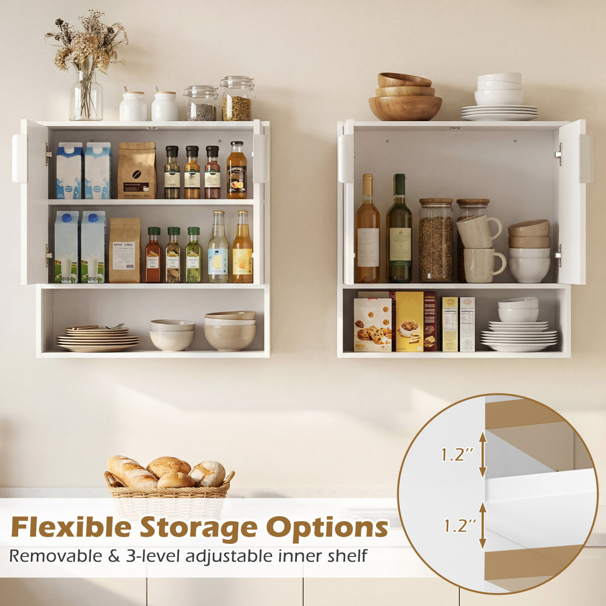 Bathroom Wall Cabinet with Open Cube and Adjustable Shelf - White
