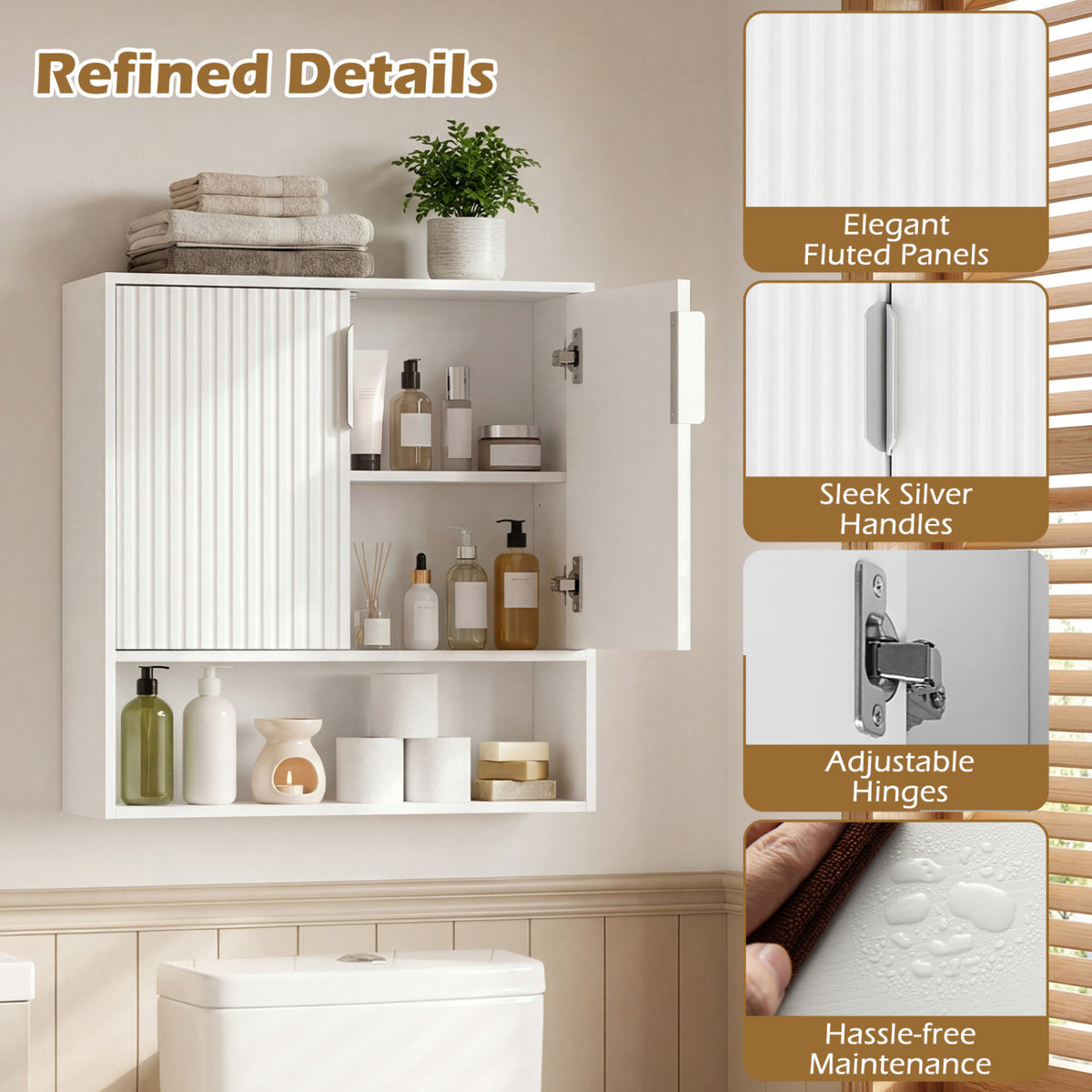 Bathroom Wall Cabinet with Open Cube and Adjustable Shelf - White