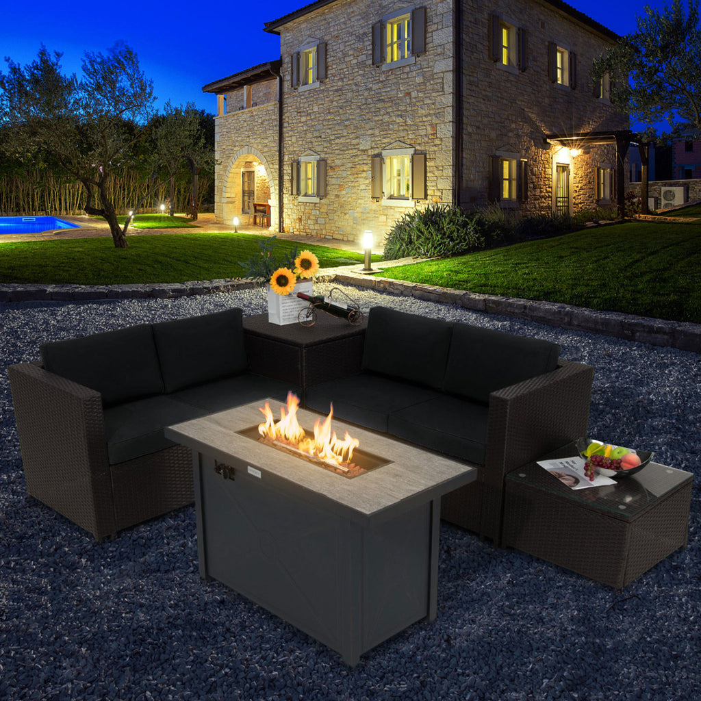 5-Piece Patio Furniture Set with Propane Fire Pit Table