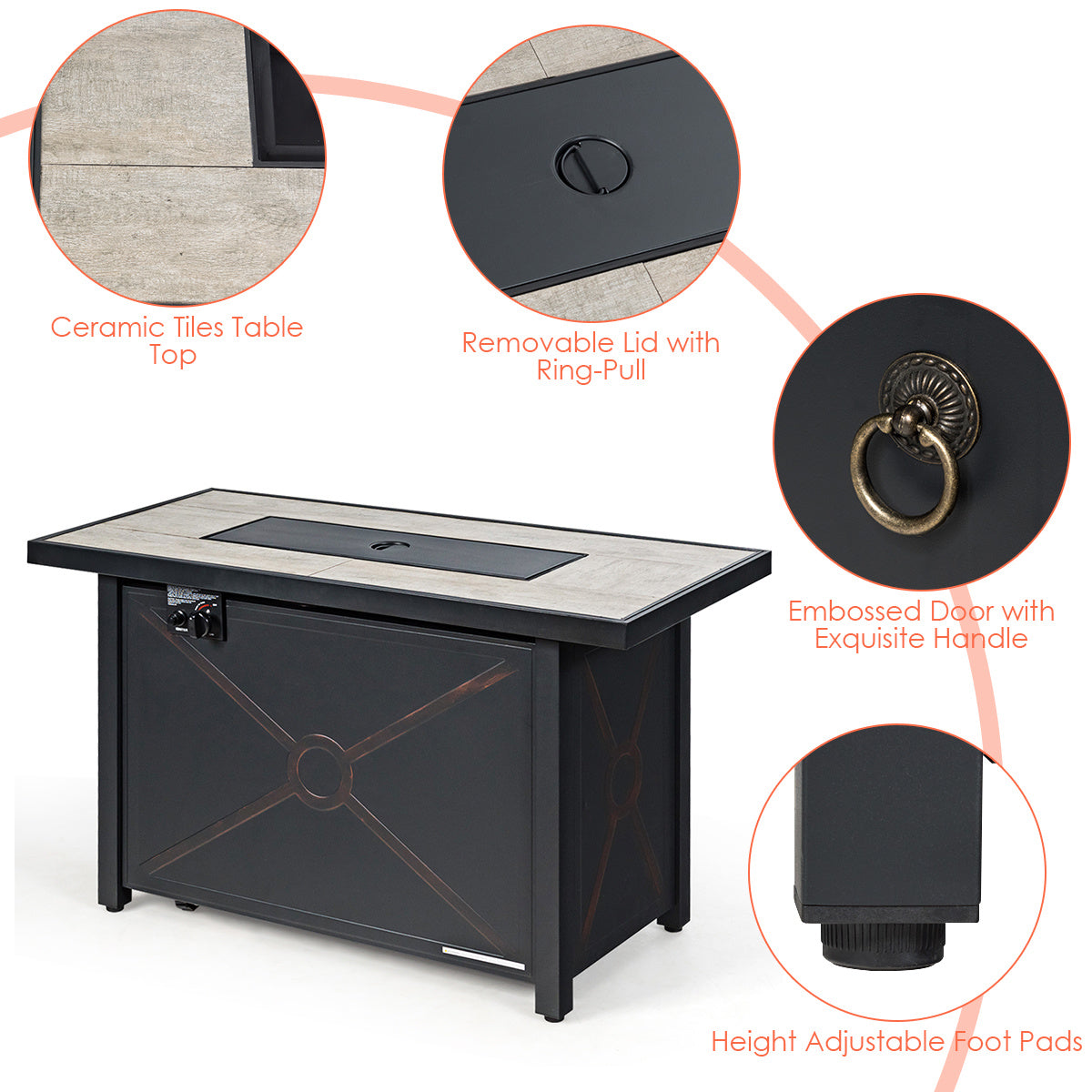 5-Piece Patio Furniture Set with Propane Fire Pit Table