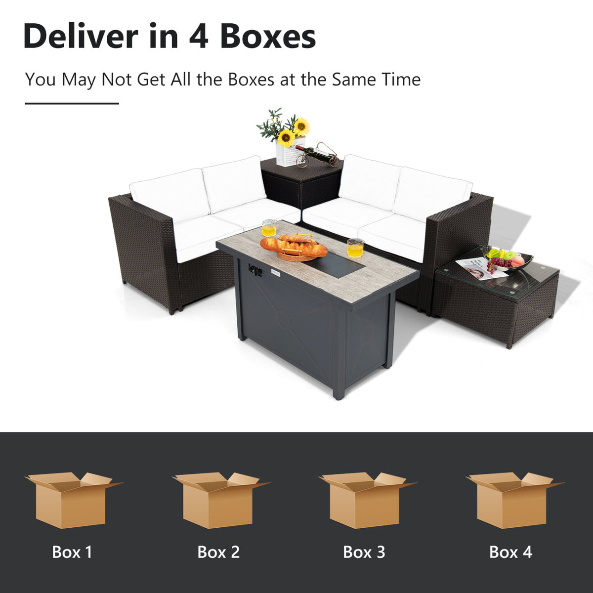 5-Piece Patio Furniture Set with Propane Fire Pit Table