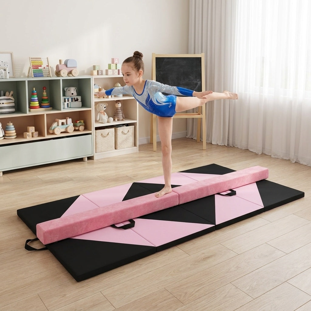 Portable Folding Gymnastics Balance Beam & Mat Set - Yoga Variation