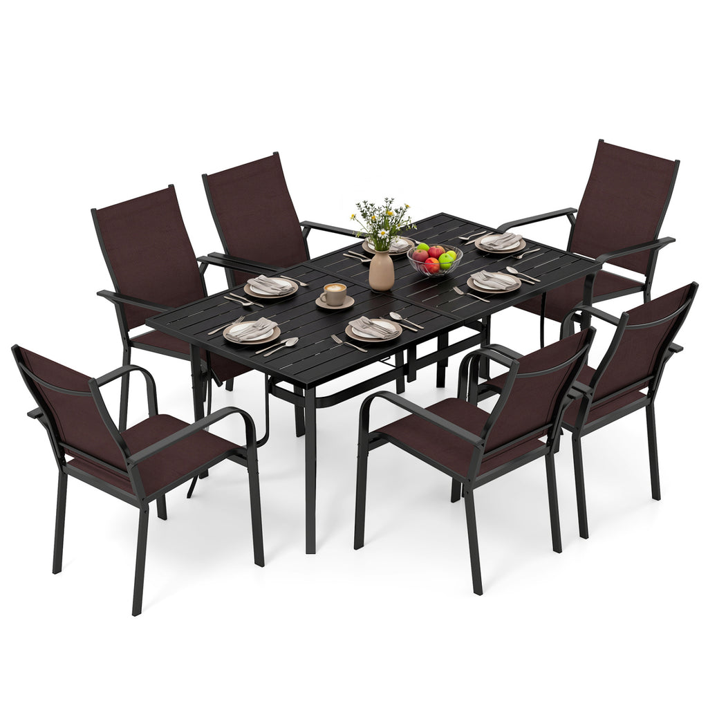 7-Piece Patio Dining Set for 6 with Rectangle Metal Table and