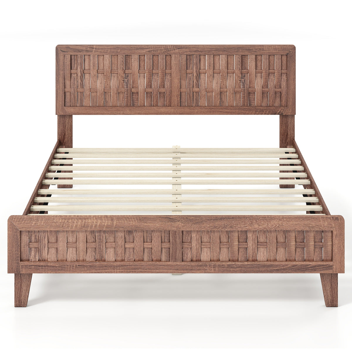 Mid Century Queen Bed Frame with Woven Accent Headboard - Natural