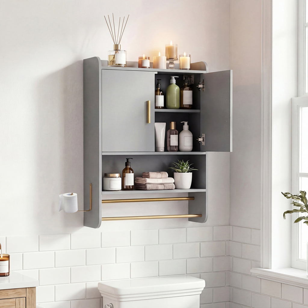 Wall Mounted Medicine Cabinet with 2-Tier Towel Bar - Black
