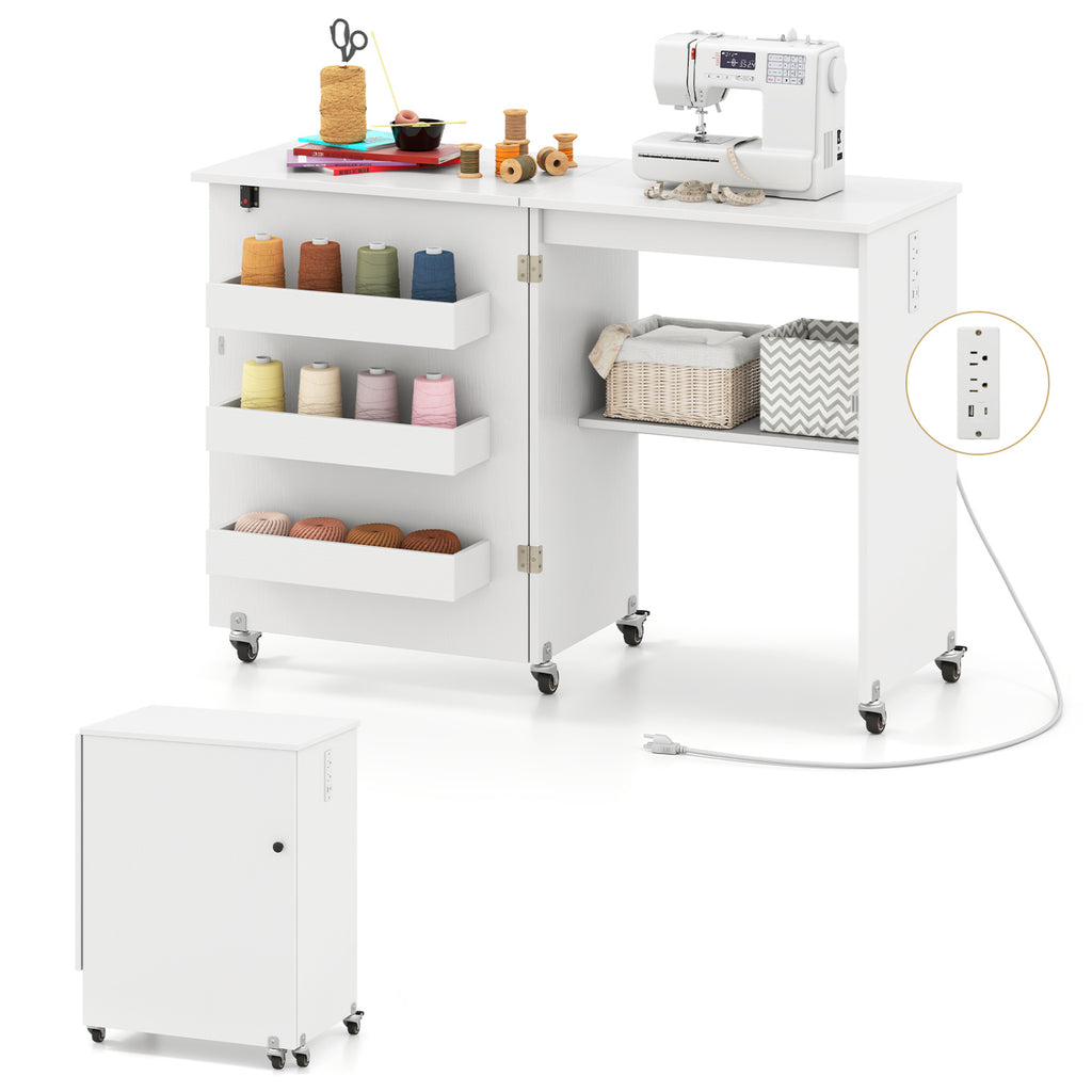 Beginner Sewing Machine & Folding Craft Table with Charging Station