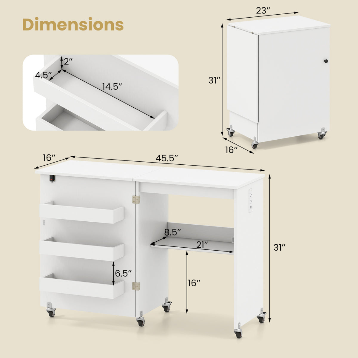 Beginner Sewing Machine & Folding Craft Table with Charging Station