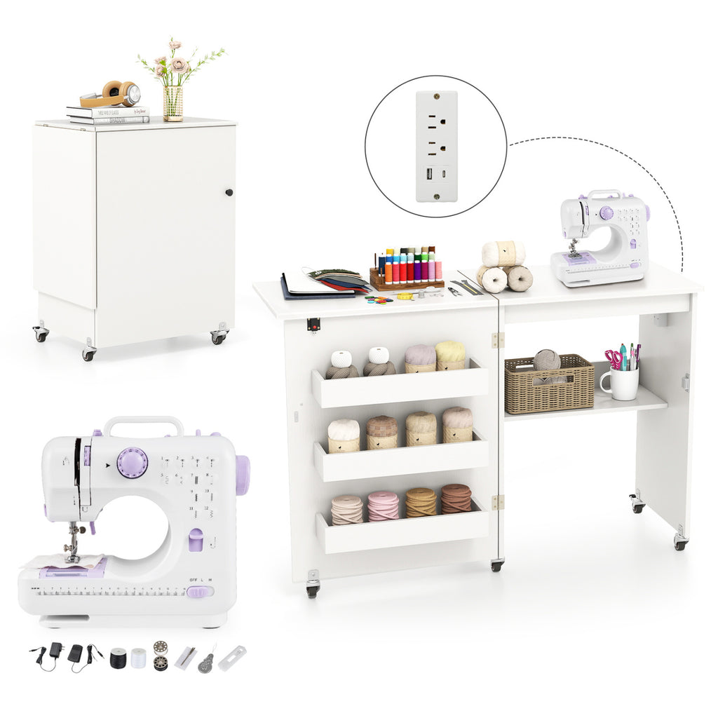 Beginner Sewing Machine & Folding Craft Table with Charging Station
