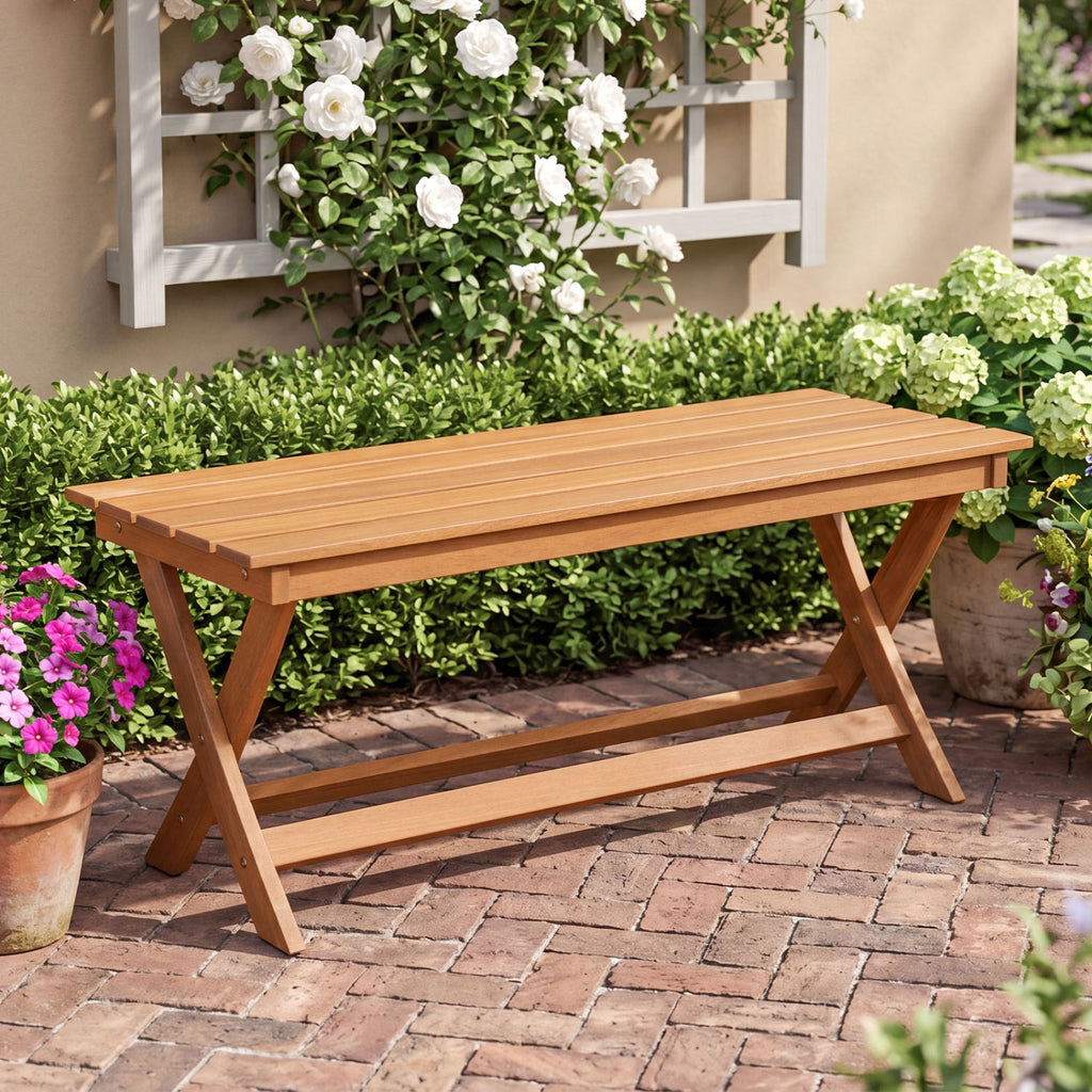 2-Seat Wooden Garden Patio Bench with X-Shaped Legs