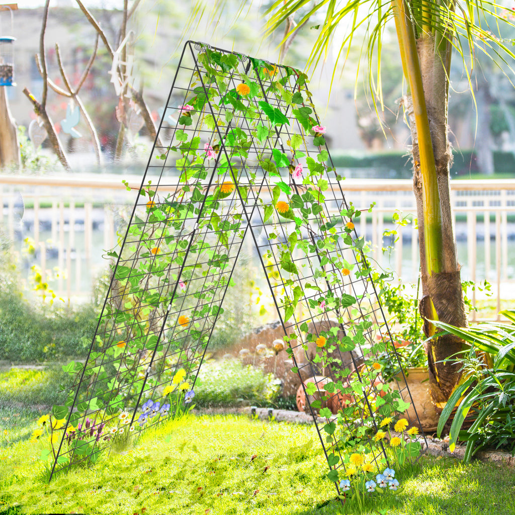 A-Frame Garden Trellis for Climbing Plant with Ground Stake and Cable