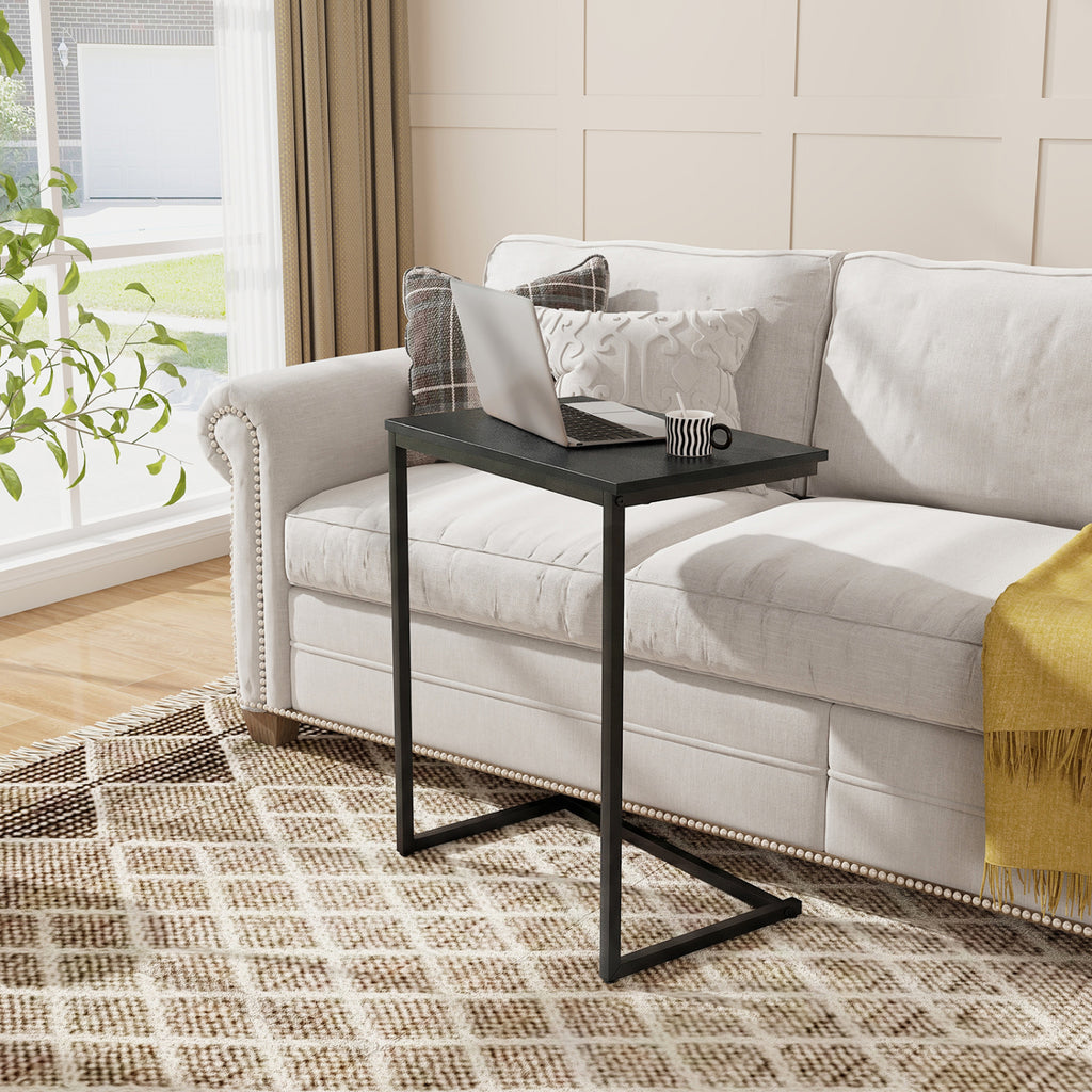 C-Shaped End Table with Metal Frame, Black