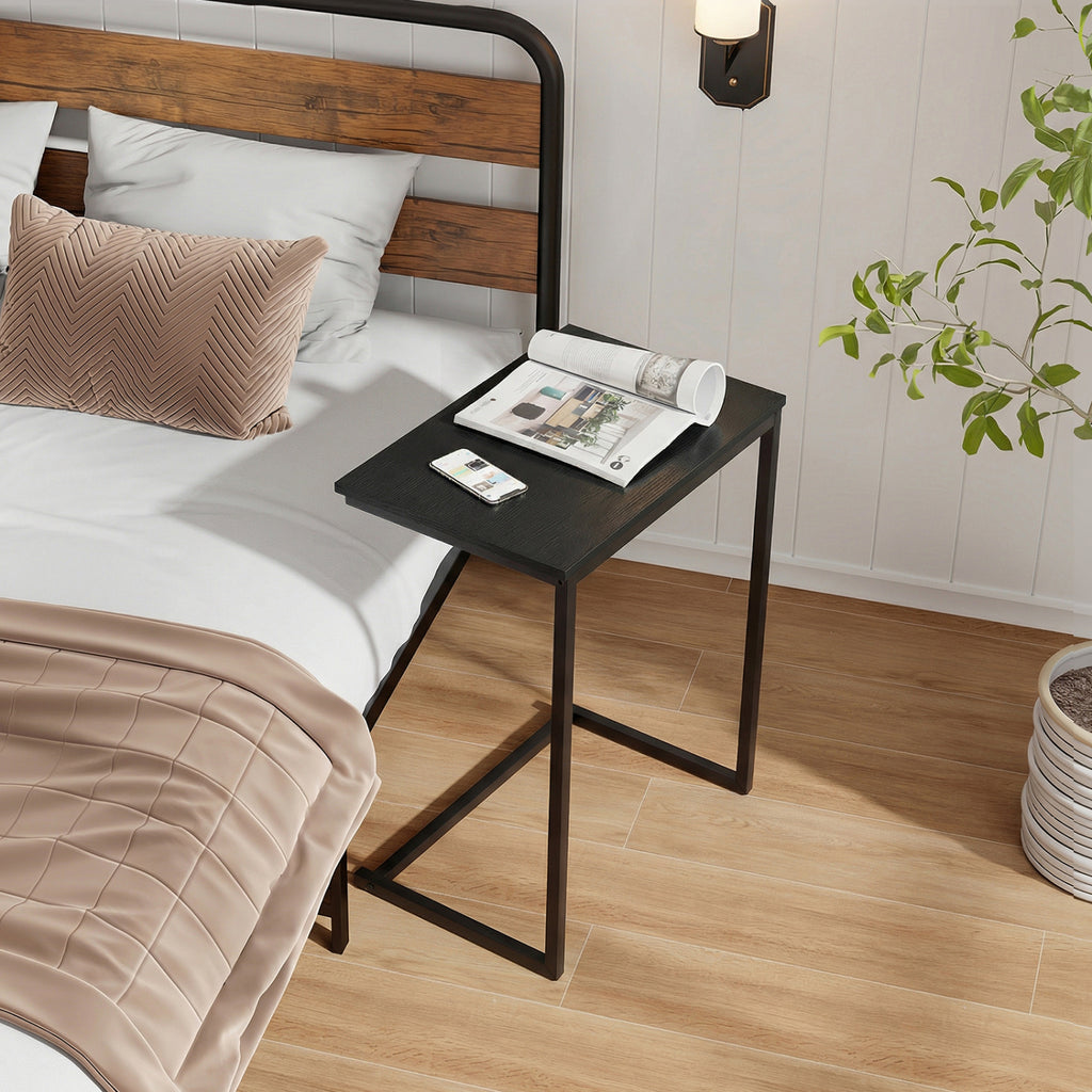 C-Shaped End Table with Metal Frame, Black