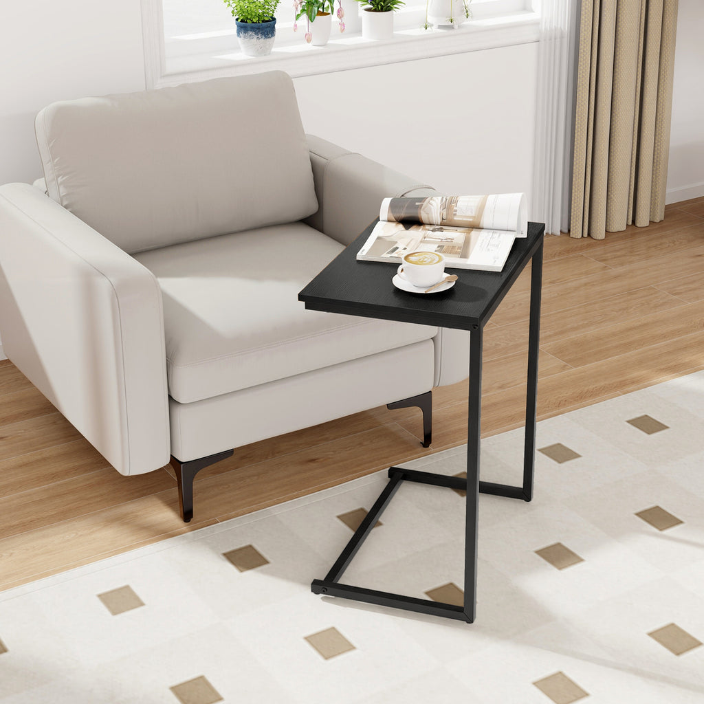 C-Shaped End Table with Metal Frame, Black
