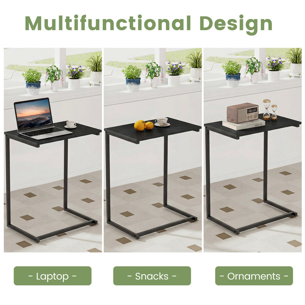 C-Shaped End Table with Metal Frame, Black
