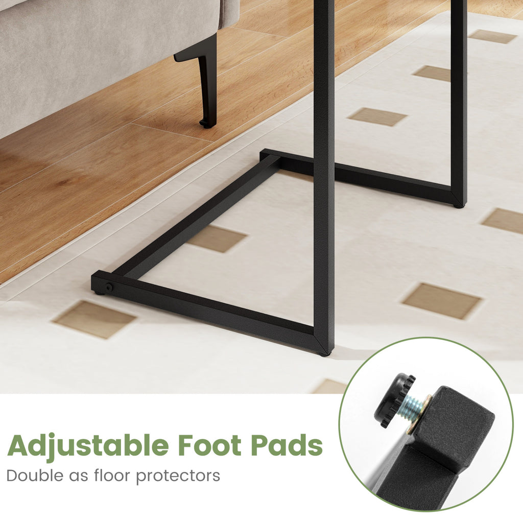 C-Shaped End Table with Metal Frame, Black