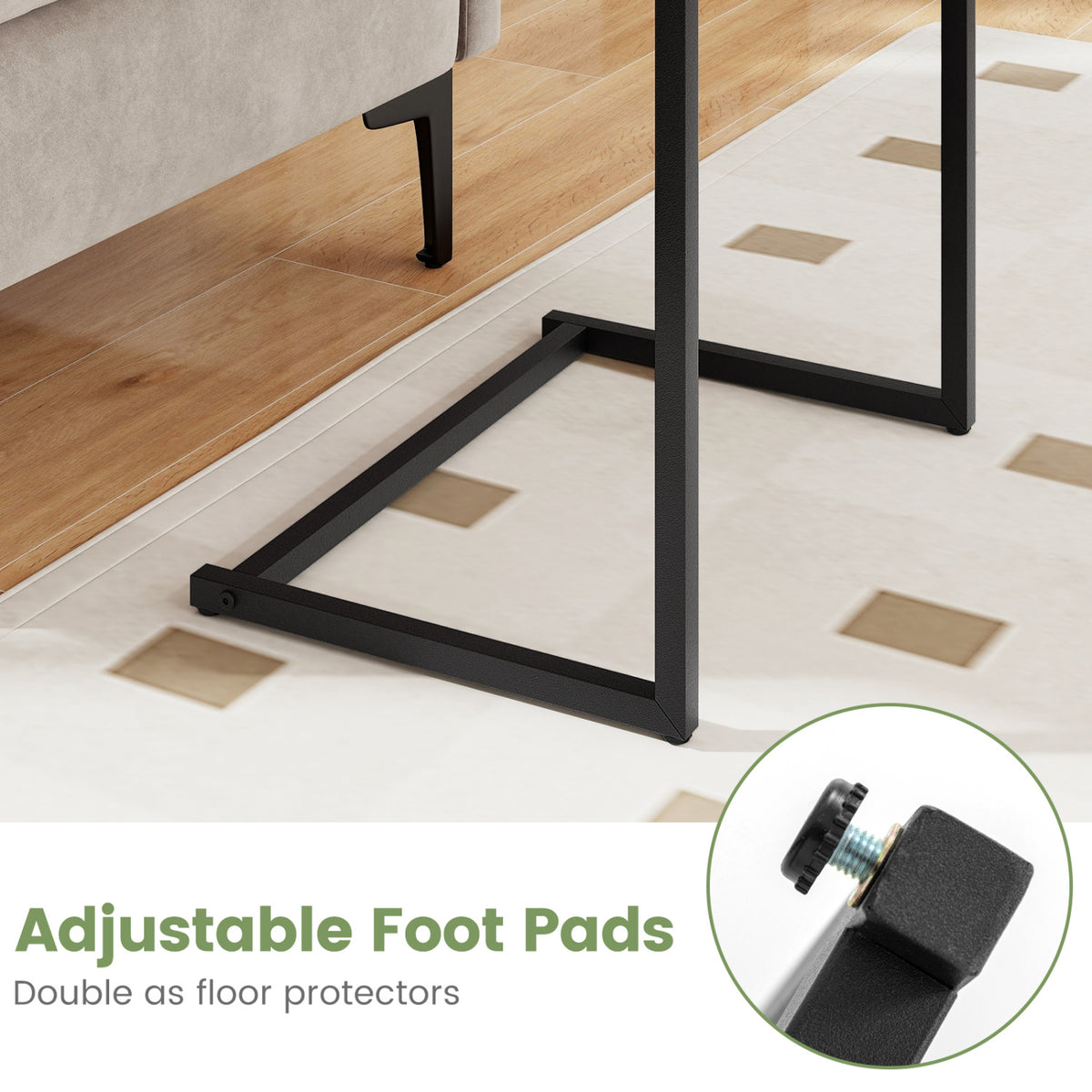 C-Shaped End Table with Metal Frame, Black