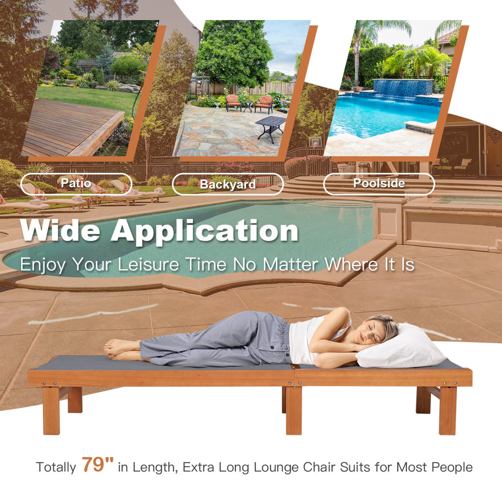 Adjustable Outdoor Wood Chaise Lounge Chair with 5-Postion Backrest