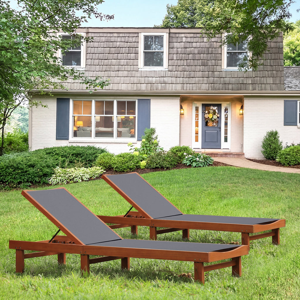 Adjustable Outdoor Wood Chaise Lounge Chair with 5-Postion Backrest