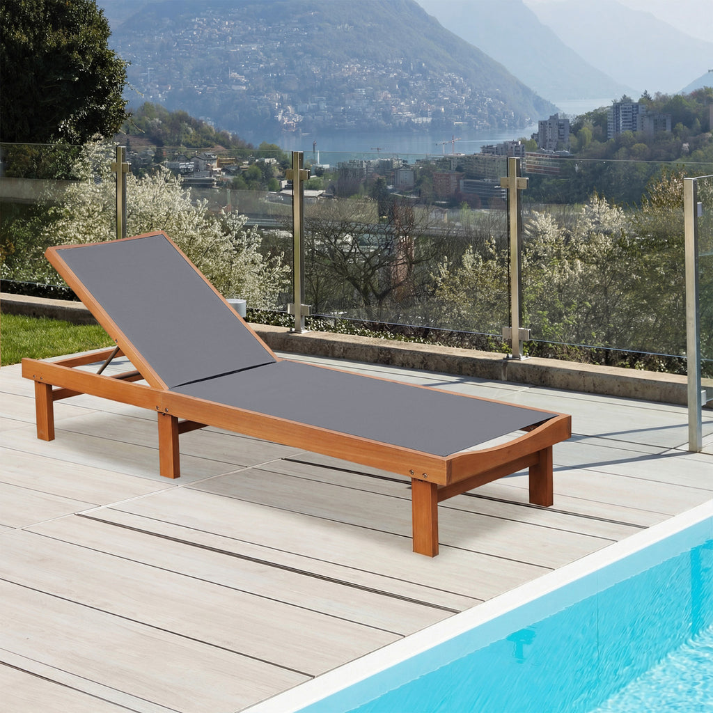 Adjustable Outdoor Wood Chaise Lounge Chair with 5-Postion Backrest