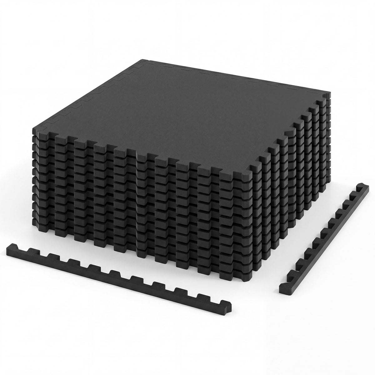 Set of 2 0.79 Inch Thick Rubber Exercise Mats with Borders - Black & Blue, 48 Sq Ft