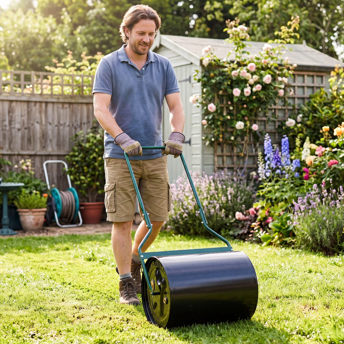 Lawn Roller 16 Gallon Water/Sand Filled Garden Drum with Leak-proof