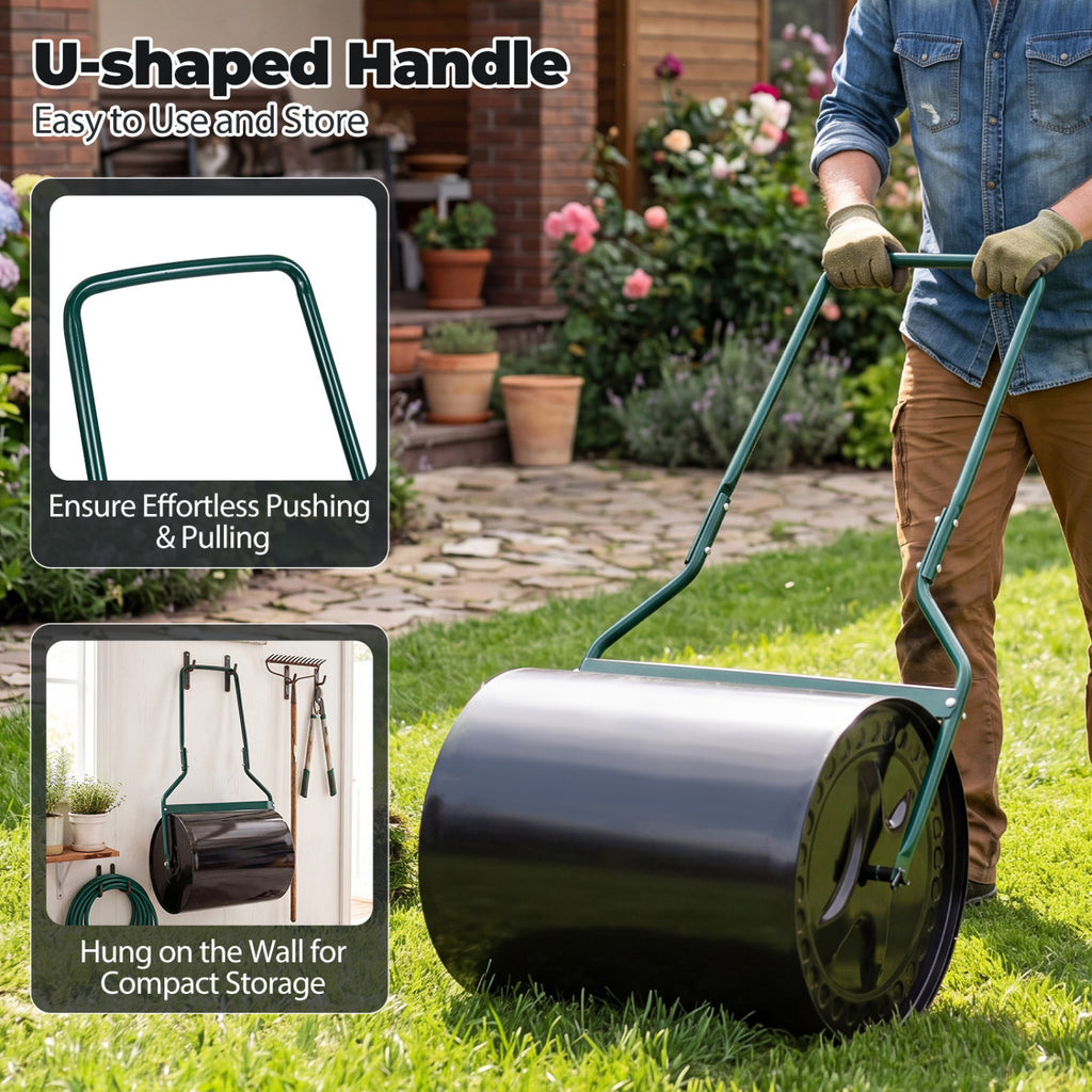 Lawn Roller 16 Gallon Water/Sand Filled Garden Drum with Leak-proof