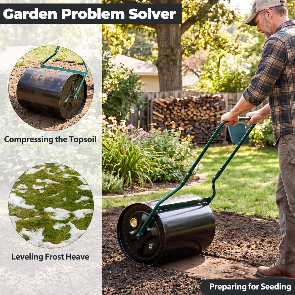 Lawn Roller 16 Gallon Water/Sand Filled Garden Drum with Leak-proof