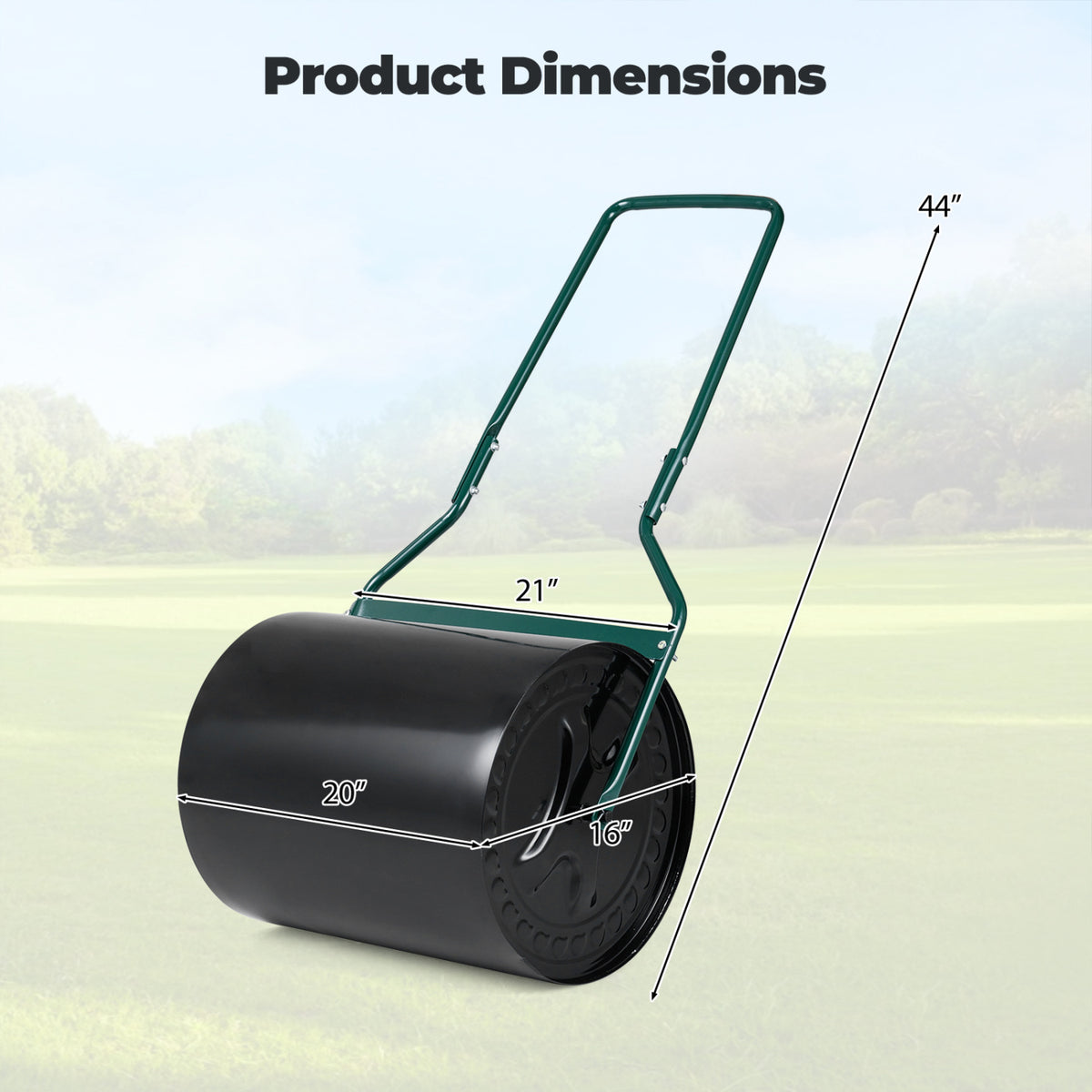 Lawn Roller 16 Gallon Water/Sand Filled Garden Drum with Leak-proof