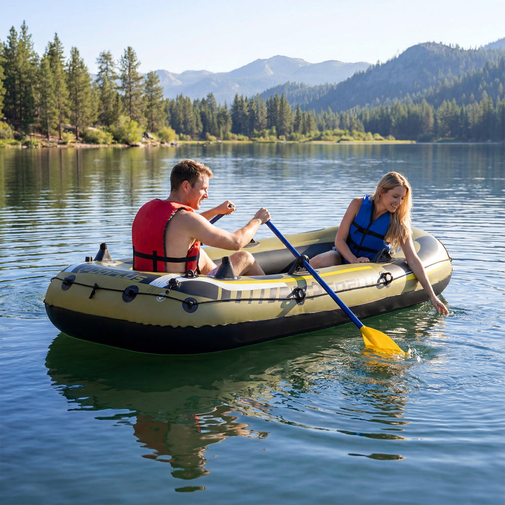 3-Person Inflatable Fishing Raft Set with Oars, Pump & Green Variation