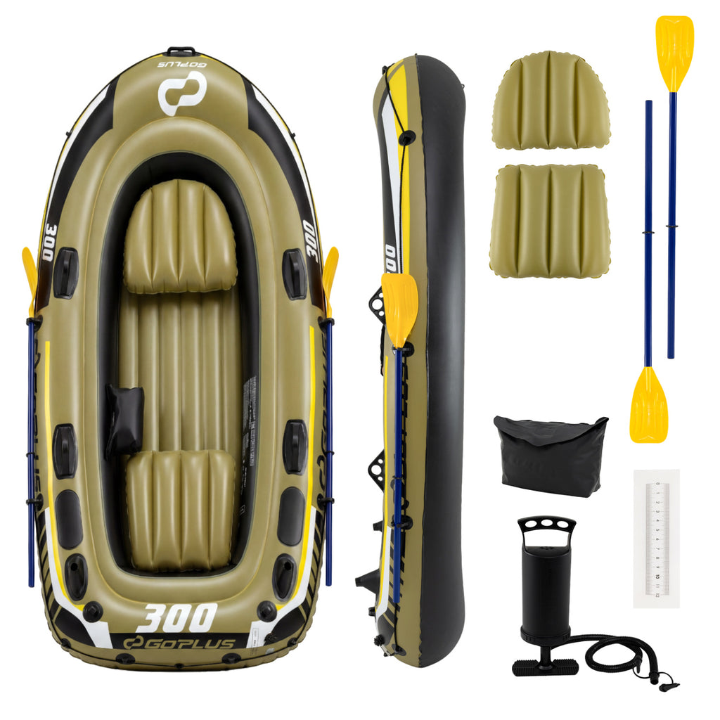 3-Person Inflatable Fishing Raft Set with Oars, Pump & Green Variation