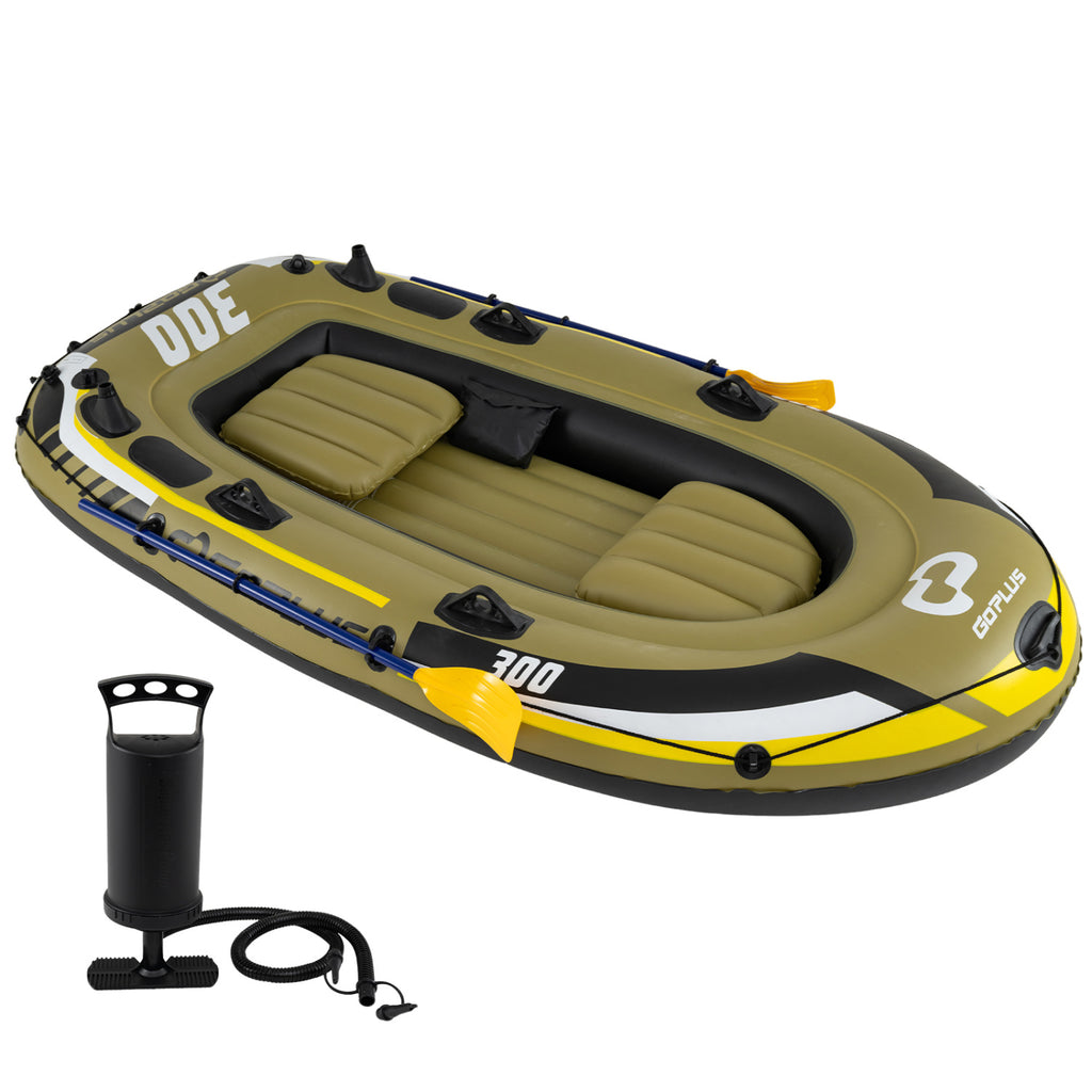 3-Person Inflatable Fishing Raft Set with Oars, Pump & Green Variation
