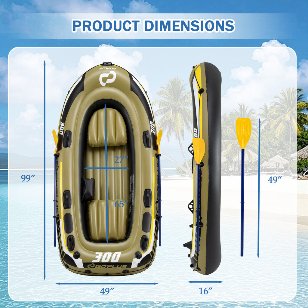 3-Person Inflatable Fishing Raft Set with Oars, Pump & Green Variation