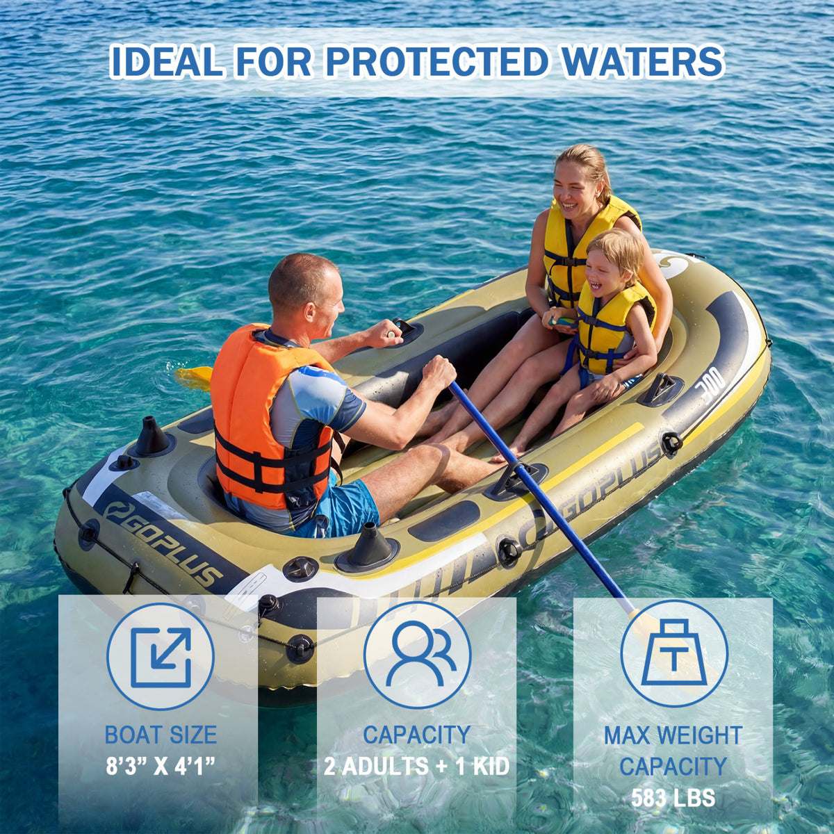 3-Person Inflatable Fishing Raft Set with Oars, Pump & Green Variation