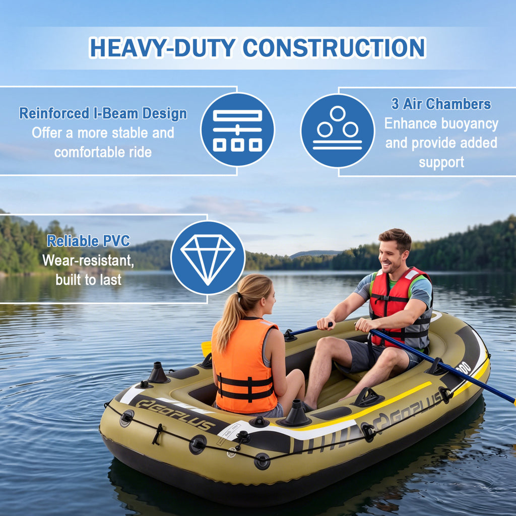 3-Person Inflatable Fishing Raft Set with Oars, Pump & Green Variation