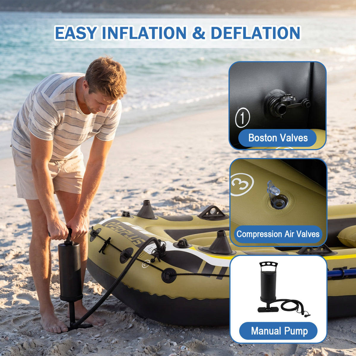 3-Person Inflatable Fishing Raft Set with Oars, Pump & Green Variation