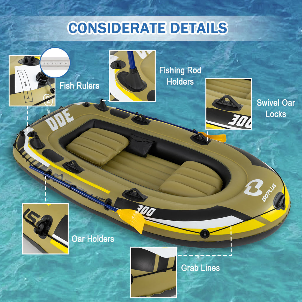 3-Person Inflatable Fishing Raft Set with Oars, Pump & Green Variation
