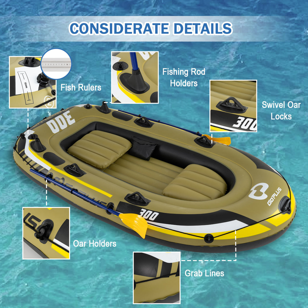 3-Person Inflatable Fishing Raft Set with Oars, Pump & Green Variation
