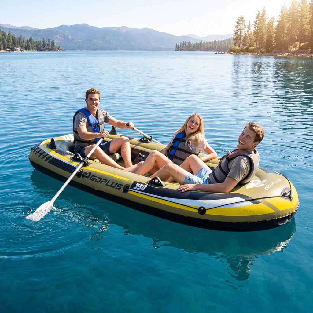Heavy-Duty Inflatable 4-Person Fishing Raft Set - Green, Support & Buoyancy