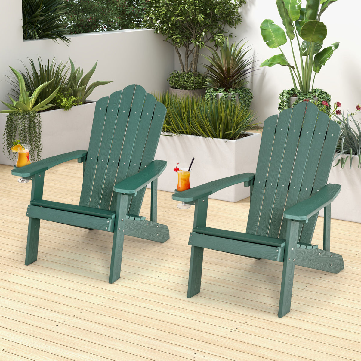 2 Pieces Adirondack Chair Set with Ergonomic Design for Porch and