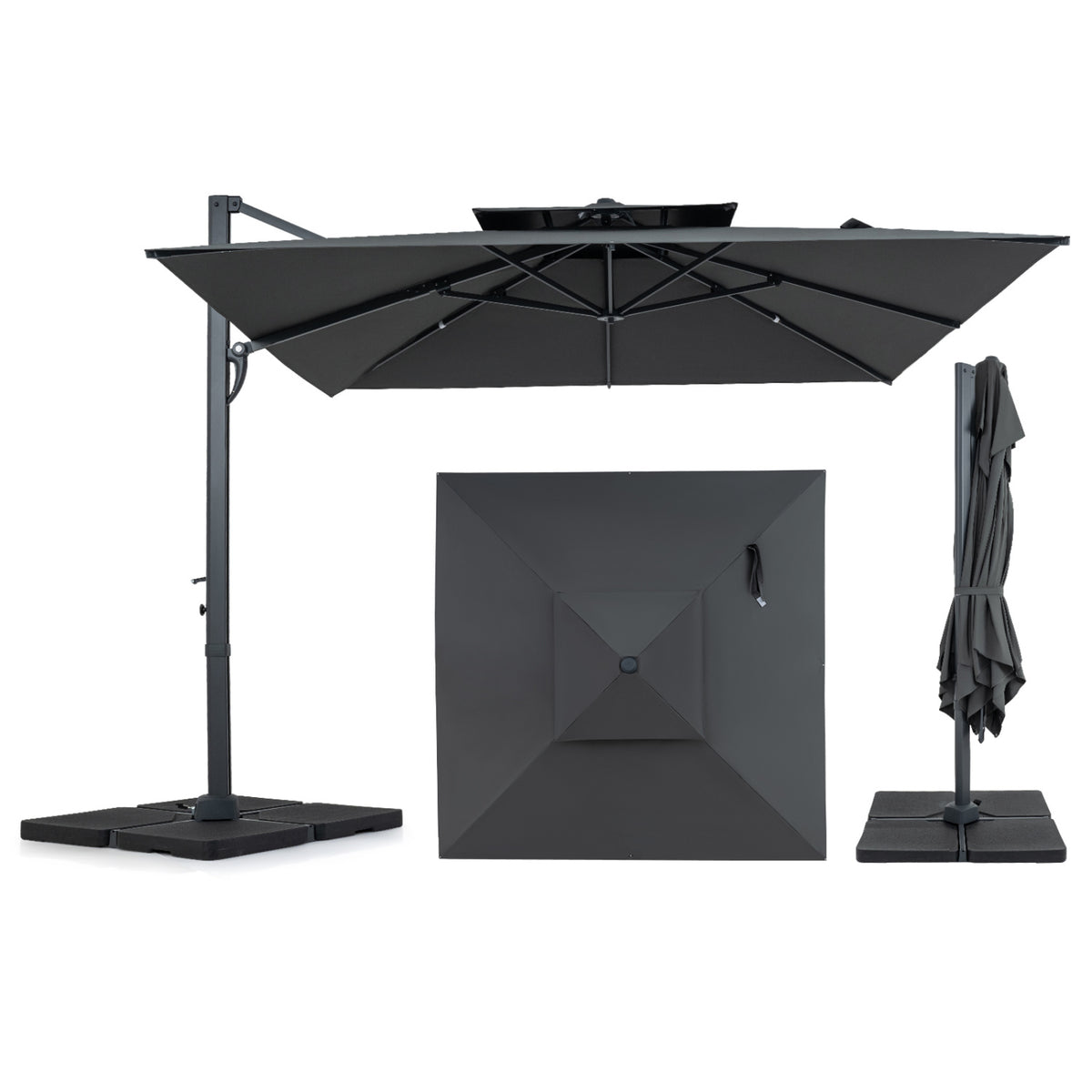 11 x 9 FT Aluminum Pole Outdoor Offset Hanging Umbrella with 220 LBS