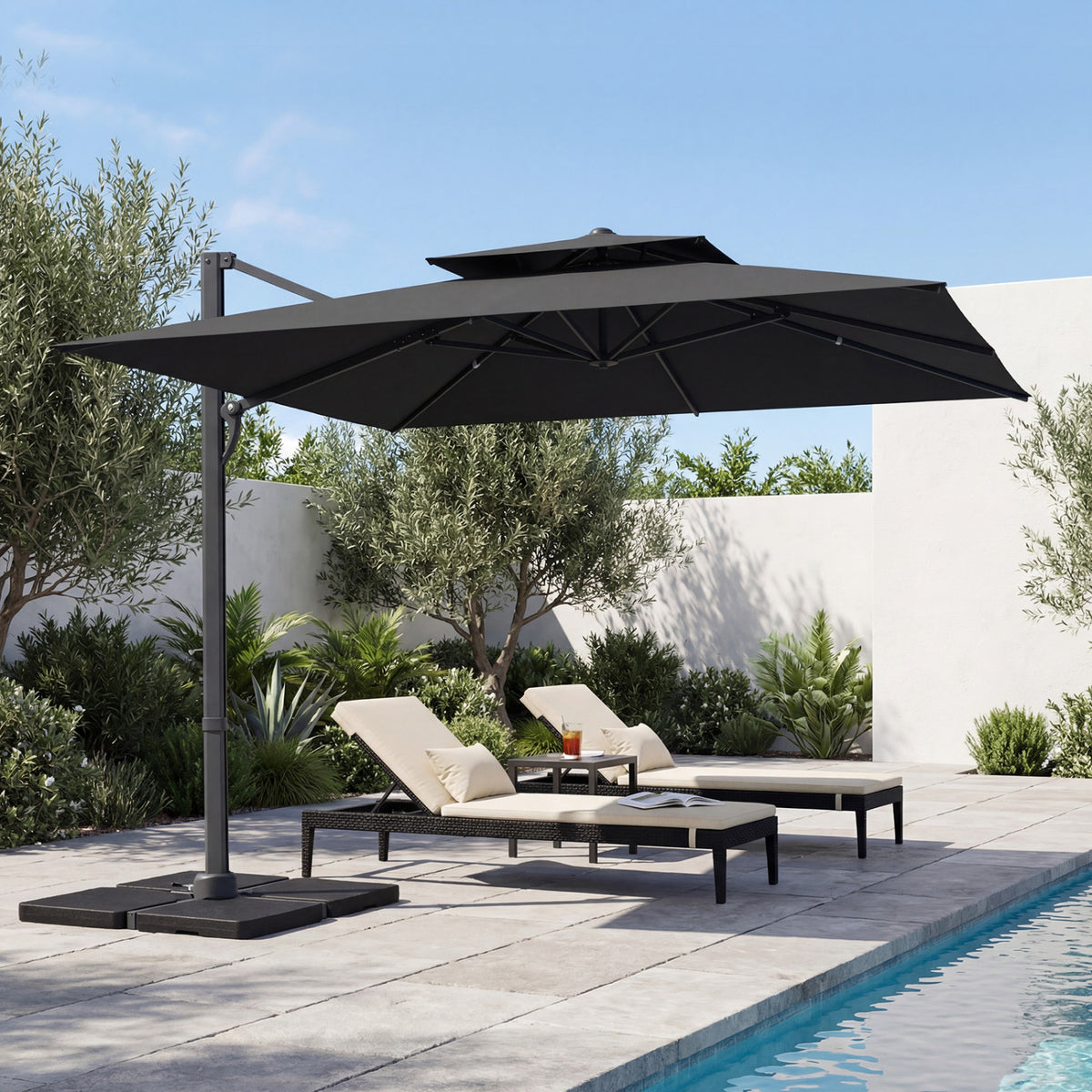 10 FT Aluminum Pole Patio Cantilever Umbrella with 220 LBS Base