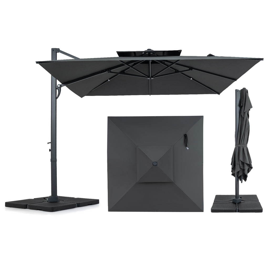 10 FT Aluminum Pole Patio Cantilever Umbrella with 220 LBS Base