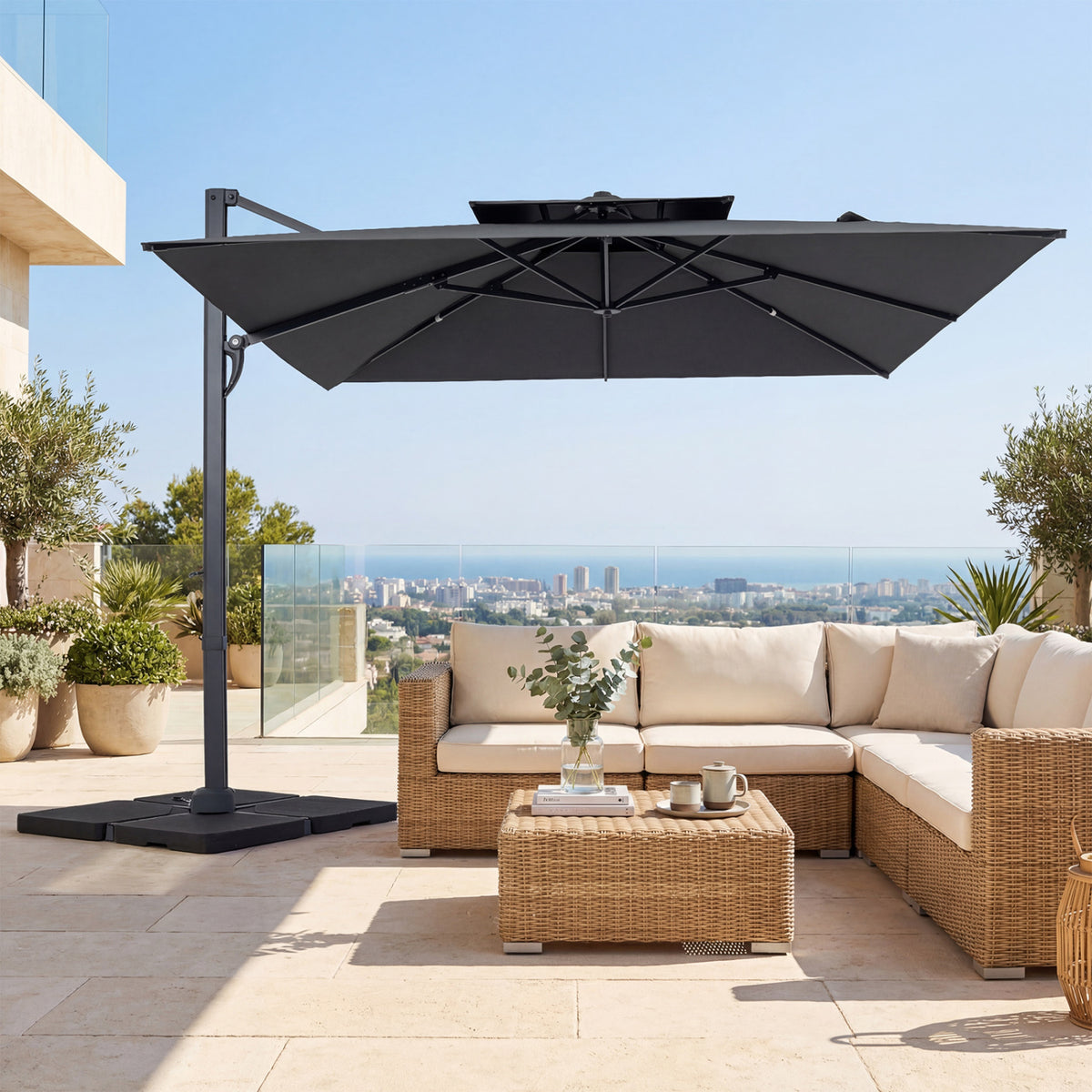 10 FT Aluminum Pole Patio Cantilever Umbrella with 220 LBS Base