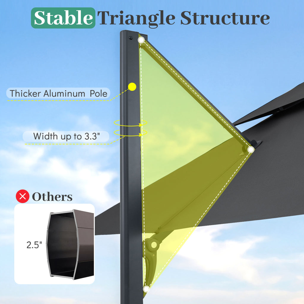 10 FT Aluminum Pole Patio Cantilever Umbrella with 220 LBS Base