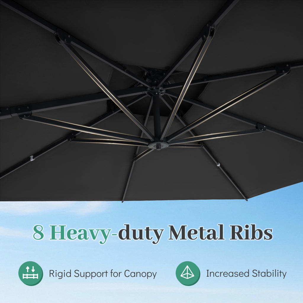 10 FT Aluminum Pole Patio Cantilever Umbrella with 220 LBS Base