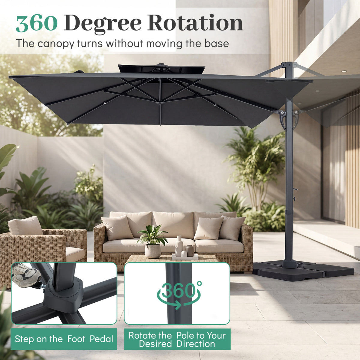 10 FT Aluminum Pole Patio Cantilever Umbrella with 220 LBS Base